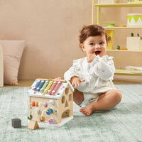 Colorful Tiny Land® Cottage Activity Cube by Tiny Land INC featuring engaging play elements and a Morandi color palette.