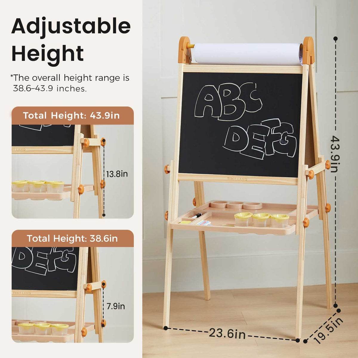 Tiny Land® Caramel Magnitales Kids Easel with colorful magnetic and drawing surface for children’s creative play.