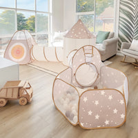 Tiny Land® Discovery 5-in-1 play tunnel with no balls, colorful fabric for kids' active indoor and outdoor play.