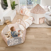 Tiny Land INC Discovery 5-in-1 play tunnel without balls, colorful fabric play tunnel for kids, easy to set up and fold away.