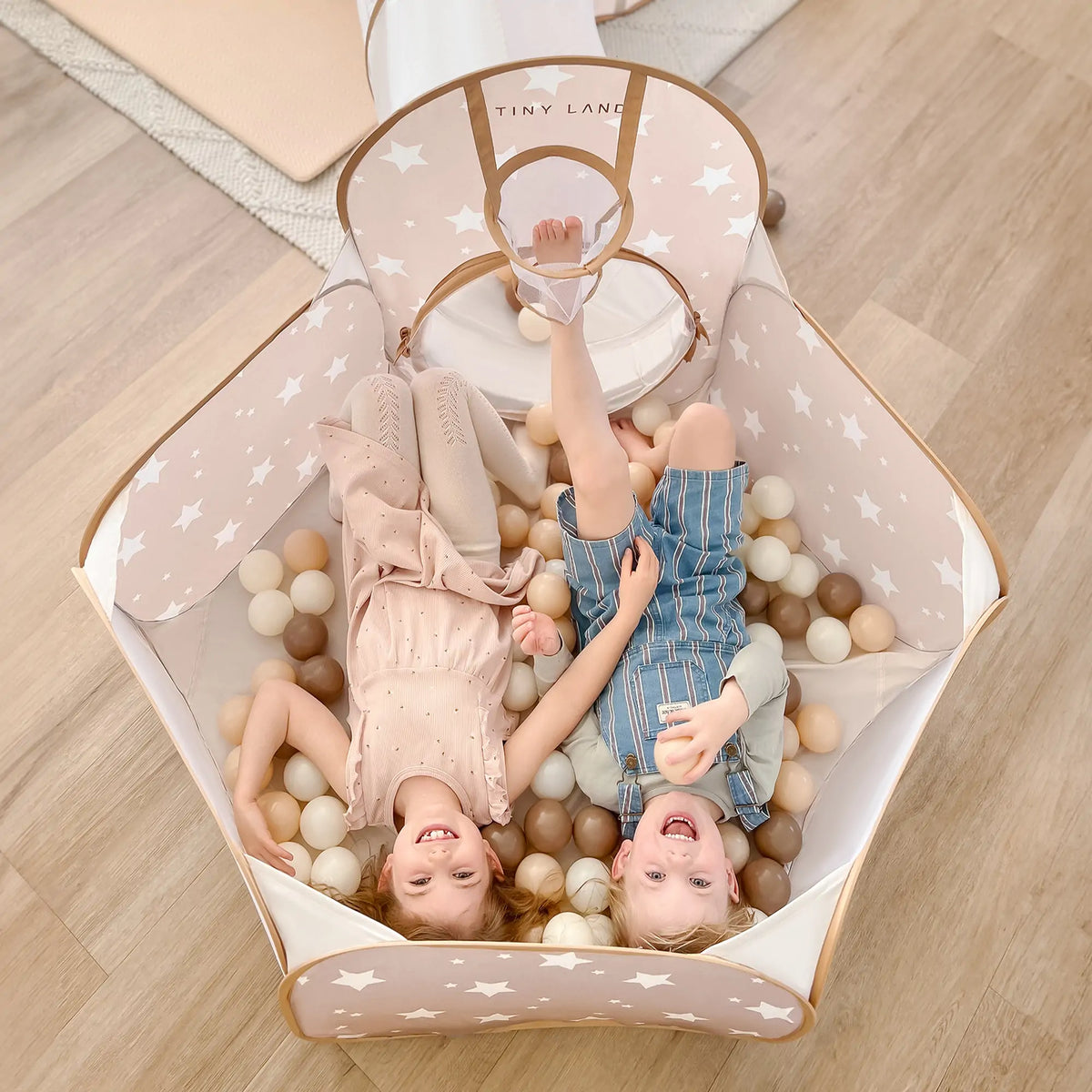 Tiny Land INC Discovery 5-in-1 play tunnel without balls, colorful fabric play tunnel for kids, easy to set up and fold away.