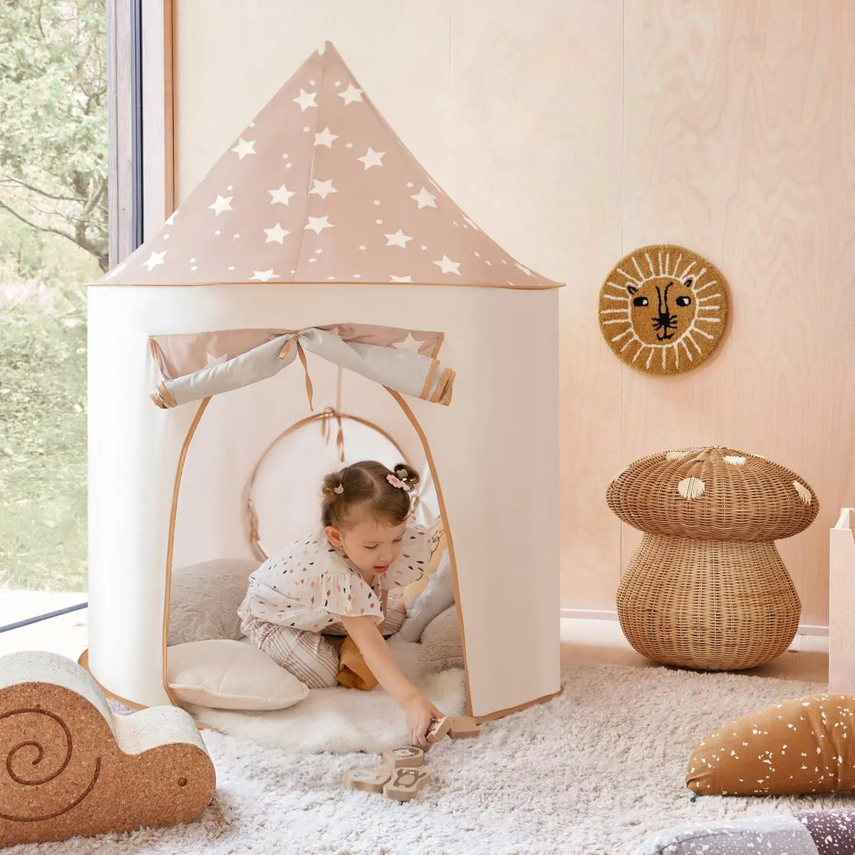 Tiny Land® Discovery 5-in-1 play tunnel with no balls, colorful fabric and mesh design for kids' active indoor play.