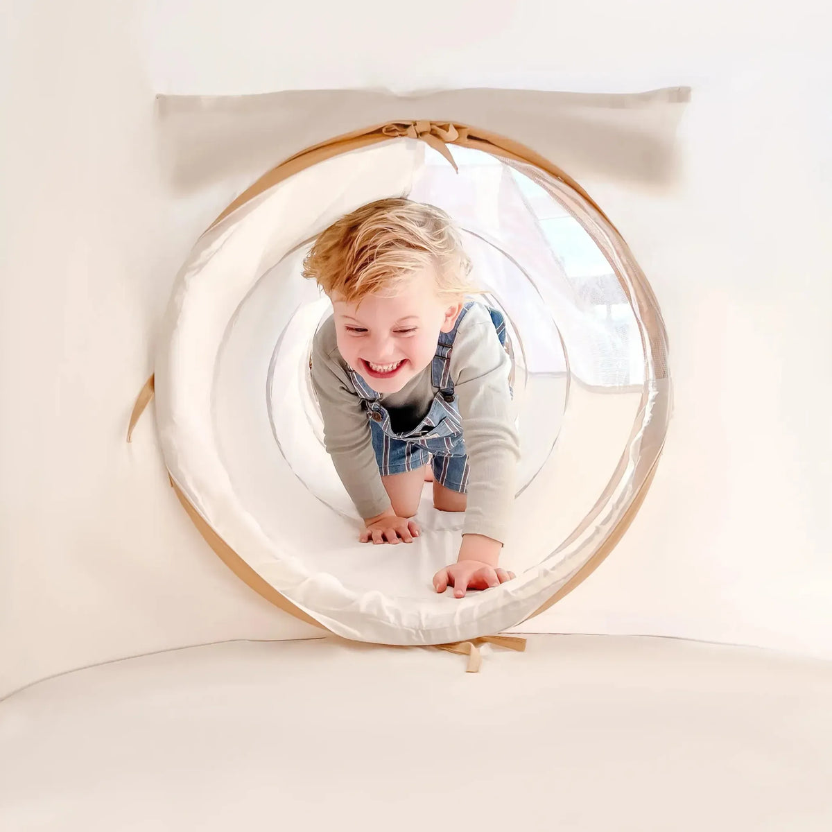 Tiny Land INC Discovery 5-in-1 play tunnel without balls, colorful fabric play tunnel for kids to crawl and explore.