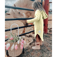 Organic Luna Hoodie Dress by Be Mi Los Angeles, showing a cozy, eco-friendly dress with hood and relaxed fit.