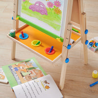 Tiny Land® 3-in-1 kids easel with chalkboard, whiteboard, and paper holder for creative art activities.