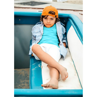 Be Mi Los Angeles Raw Edge Tee Aqua, casual men's t-shirt with raw hem detail, soft fabric, and vibrant aqua color.