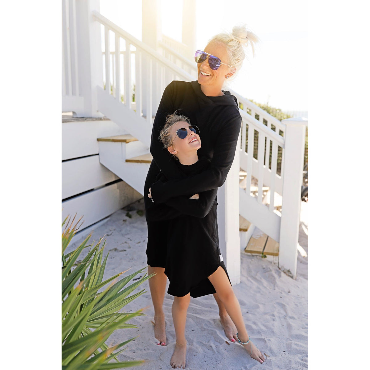 Organic Luna Hoodie Dress by Be Mi Los Angeles, adult casual dress with hood and organic fabric, shown in natural color.