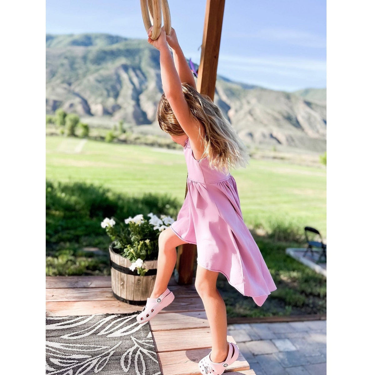 Purple organic Giselle dress by Be Mi Los Angeles featuring a flowing, elegant design perfect for casual or formal wear.