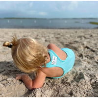 Be Mi Los Angeles Aqua romper, stylish sleeveless one-piece with a relaxed fit, perfect for casual summer wear.