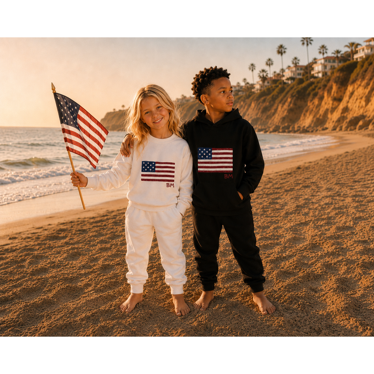 Black organic Benji Flag hoodie from Be Mi Los Angeles, a comfortable sweatshirt with a stylish flag design.