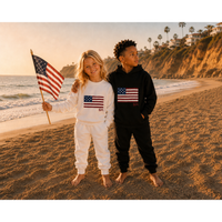 Black organic Benji Flag hoodie from Be Mi Los Angeles, a comfortable sweatshirt with a stylish flag design.