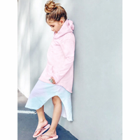 Pink organic Benji hoodie sweatshirt by Be Mi Los Angeles, featuring a cozy, casual fit with a front pocket and hood.