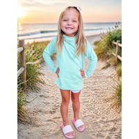 Be Mi Los Angeles Organic Benji Hoodie Aqua, a cozy sweatshirt with a relaxed fit in vibrant aqua color.