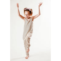 Be Mi Los Angeles striped romper in natural and black, featuring a stylish, casual design with a comfortable fit.