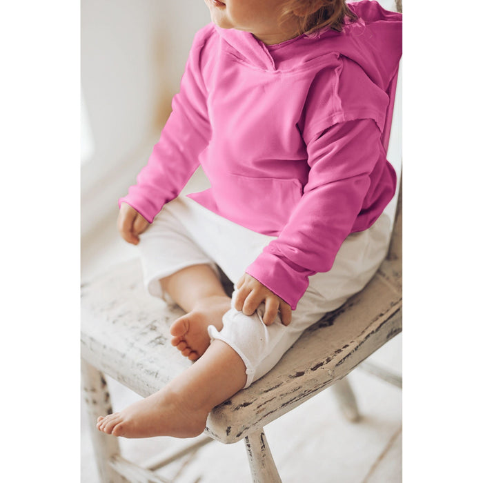 Organic Baby Benji Hoodie in Bubble Gum Pink by Be Mi Los Angeles, featuring soft fabric and cozy fit for little ones.