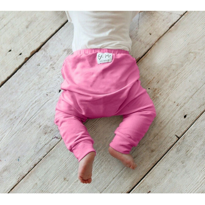 Organic Baby Malibu Pants by Be Mi Los Angeles in bubble gum pink, soft fabric with comfortable elastic waistband and cute fit.
