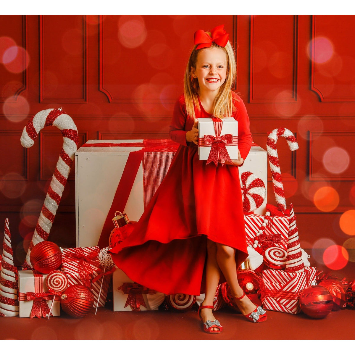 Organic Giselle Dress by Be Mi Los Angeles, long sleeve red dress with flowing fabric and elegant design.