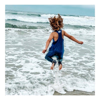 Navy Americana romper by Be Mi Los Angeles featuring a casual, stylish design perfect for warm weather.