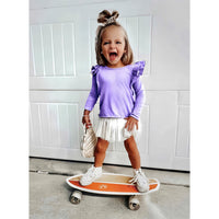 Lavender Natalia Ruffle Top by Be Mi Los Angeles featuring ruffled details and a stylish, feminine design.