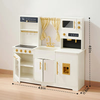 Tiny Land® wooden play kitchen in cream with pretend stove and sink, perfect for kids' imaginative cooking play.
