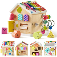 Colorful Tiny Land® Cottage Activity Cube with rainbow design, featuring engaging shapes and activities for young children.