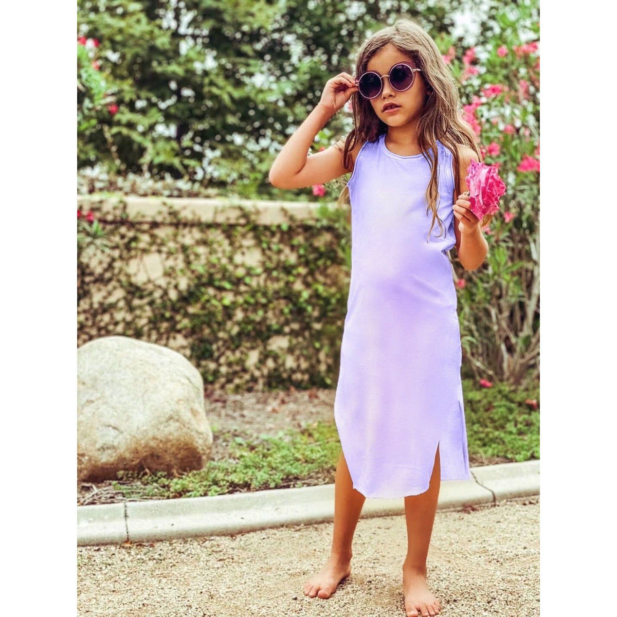 Purple Lexi Tank Dress by Be Mi Los Angeles featuring a sleeveless design and flowing fabric, perfect for casual or summer wear.