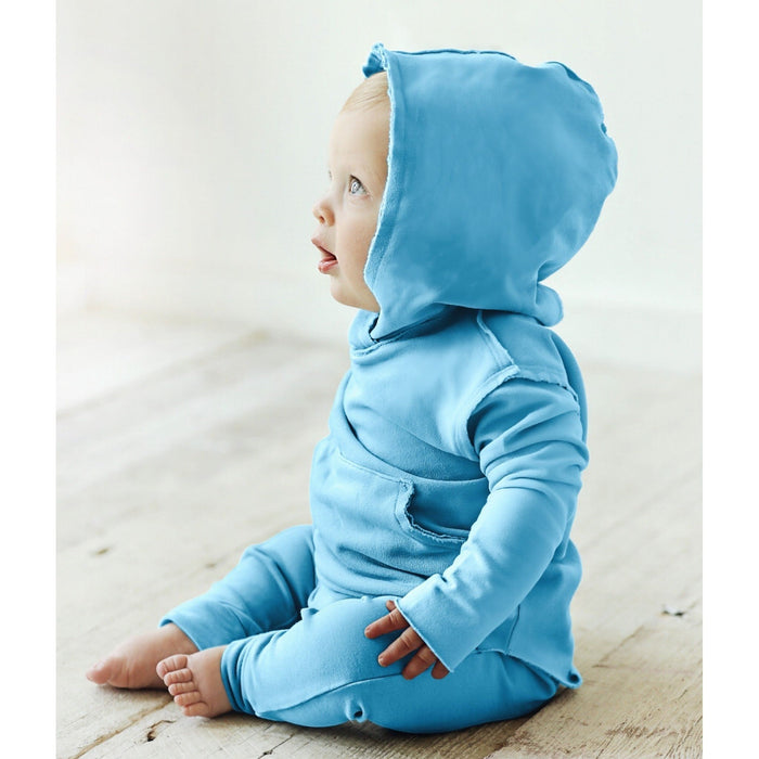 Organic Baby Malibu Pants by Be Mi Los Angeles in aqua color, showing soft, breathable fabric and comfortable fit for infants.
