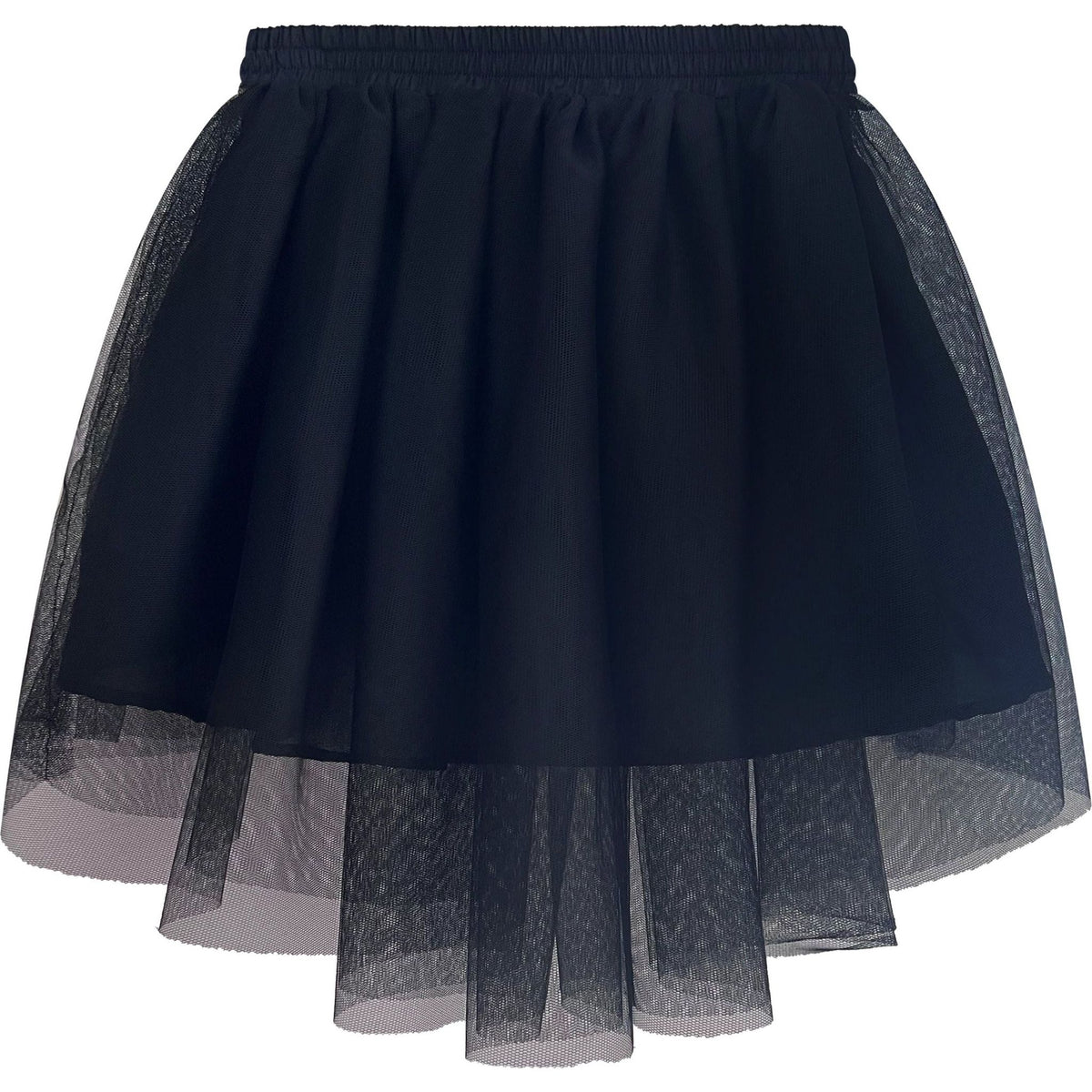 Be Mi Los Angeles high-low tutu skirt shown from the back, featuring layered tulle fabric and a flowing, asymmetrical hem design.