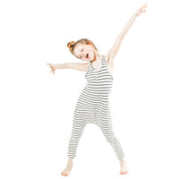 Be Mi Los Angeles limited edition striped romper in natural and black, featuring a stylish and comfortable one-piece design.