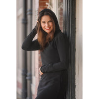 Organic Luna Hoodie Dress by Be Mi Los Angeles, casual women's dress with hoodie, soft organic fabric, stylish and comfortable.