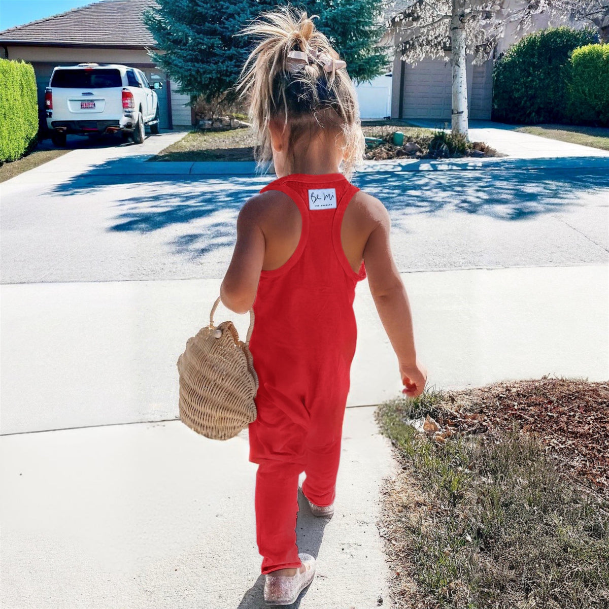 Red Americana romper by Be Mi Los Angeles featuring a stylish, casual design with short sleeves and a relaxed fit.
