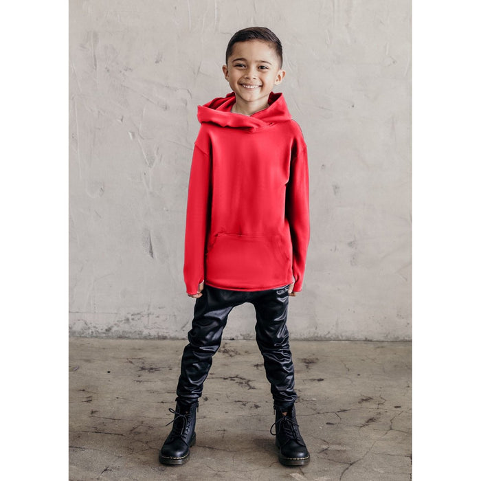 Red organic Benji hoodie sweatshirt by Be Mi Los Angeles featuring a comfortable fit and casual style.