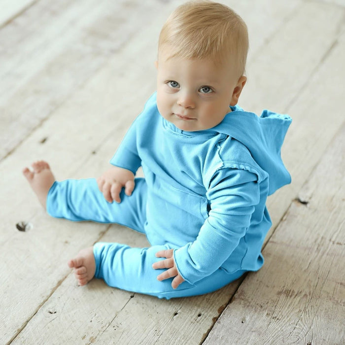 Organic Baby Benji Hoodie in Aqua by Be Mi Los Angeles, soft cotton hoodie for infants with a cozy fit.