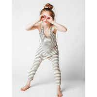 Be Mi Los Angeles striped romper in natural and black, featuring a stylish, casual design with a relaxed fit.