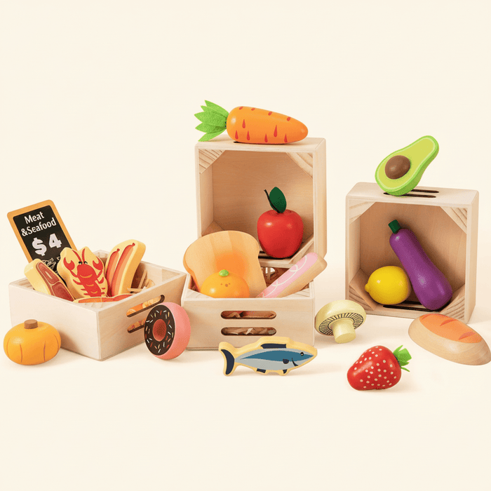 Tiny Land® Play Kitchen Accessories – Wooden Play Food for Play Kitchen: Pretend Cooking Set for Kids