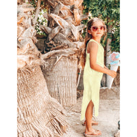 Be Mi Los Angeles Lexi Tank Dress in Butter Yellow, flowing sleeveless dress with a relaxed fit and casual summer style.