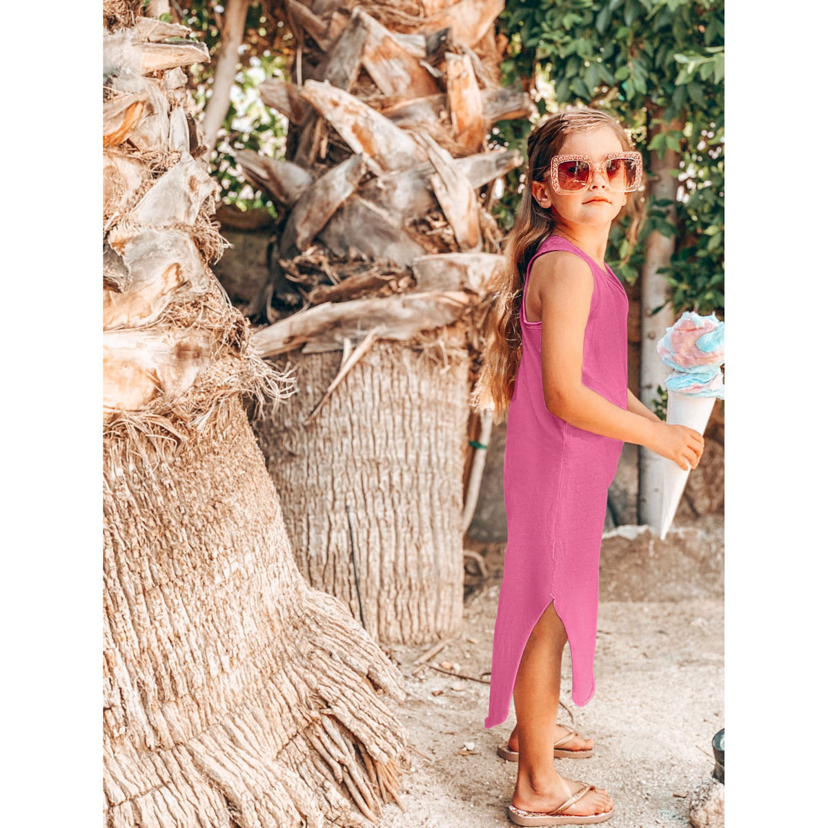 Be Mi Los Angeles Lexi Tank Dress in bubble gum pink, sleeveless casual dress with a relaxed fit and soft fabric.