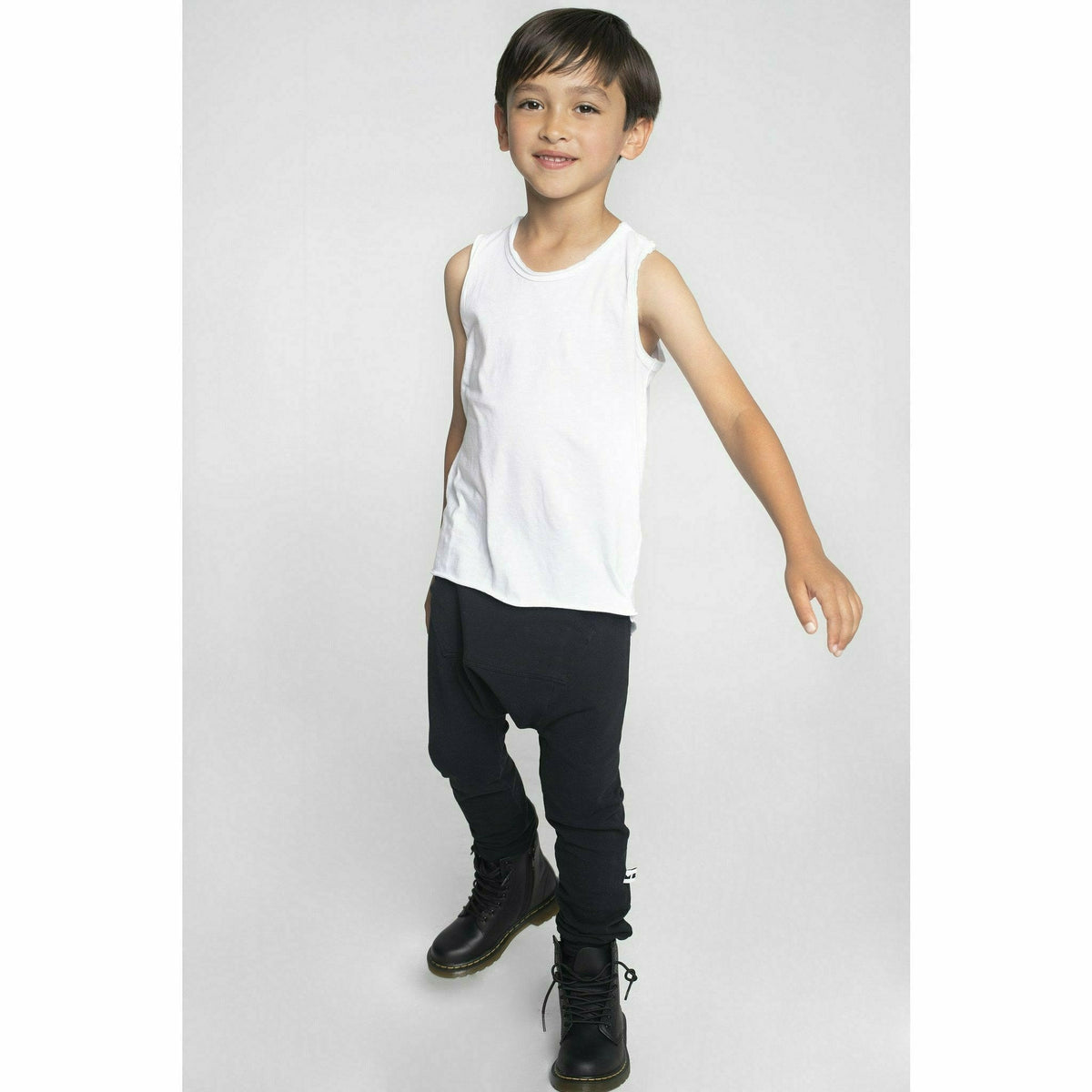 Be Mi Los Angeles Asher Tank in white, sleeveless cotton tank top with a relaxed fit and round neckline, laid flat.