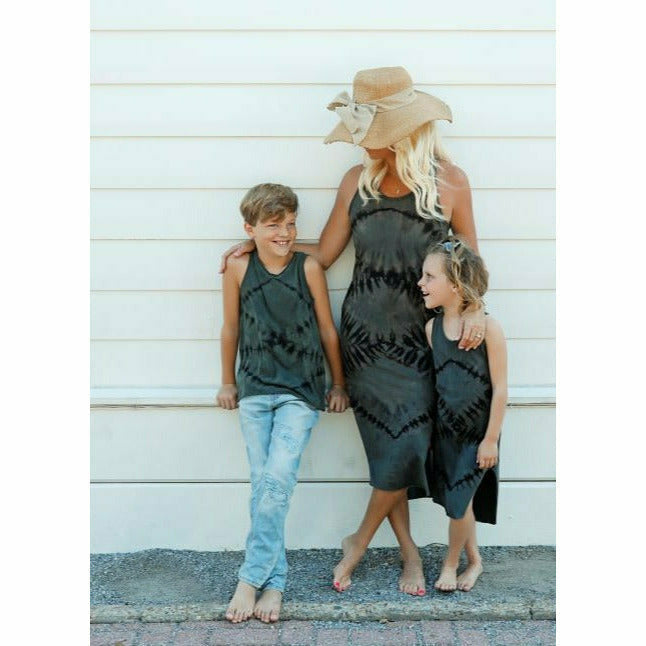 Be Mi Los Angeles Lexi Tank Dress in zebra print, dark color, sleeveless style for adults, casual and stylish summer dress.