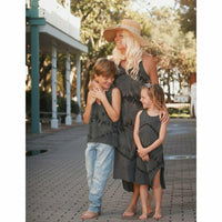 Be Mi Los Angeles Lexi Tank Dress in zebra print, dark color, sleeveless adult dress with a fitted tank top style.