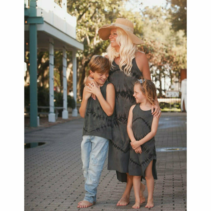 Be Mi Los Angeles Lexi Tank Dress in zebra print, dark color, sleeveless adult dress with a fitted tank top style.