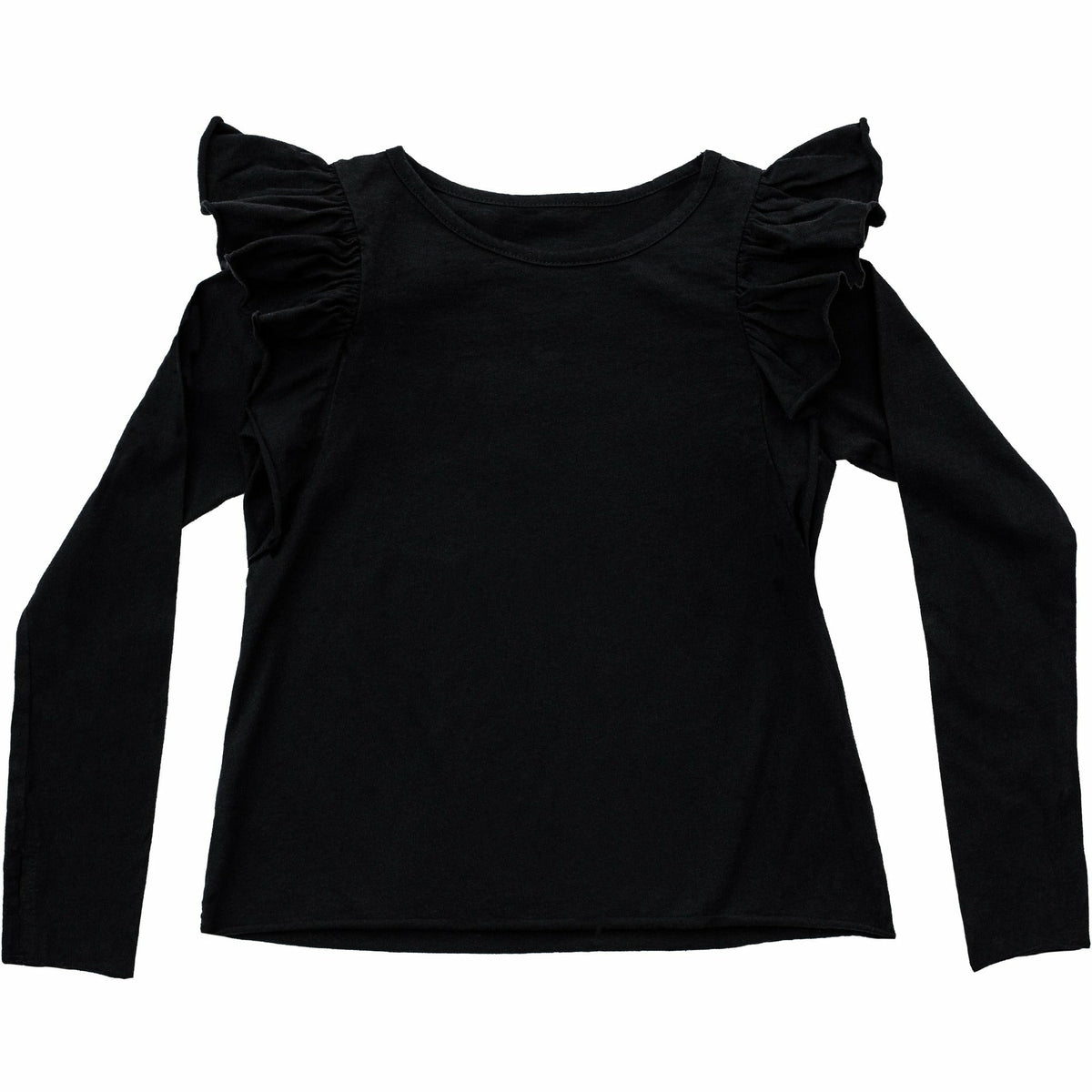 Be Mi Los Angeles Natalia ruffle top, stylish women's top with ruffled details, shown in a natural pose.