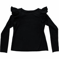 Be Mi Los Angeles Natalia ruffle top, stylish women's top with ruffled details, shown in a natural pose.