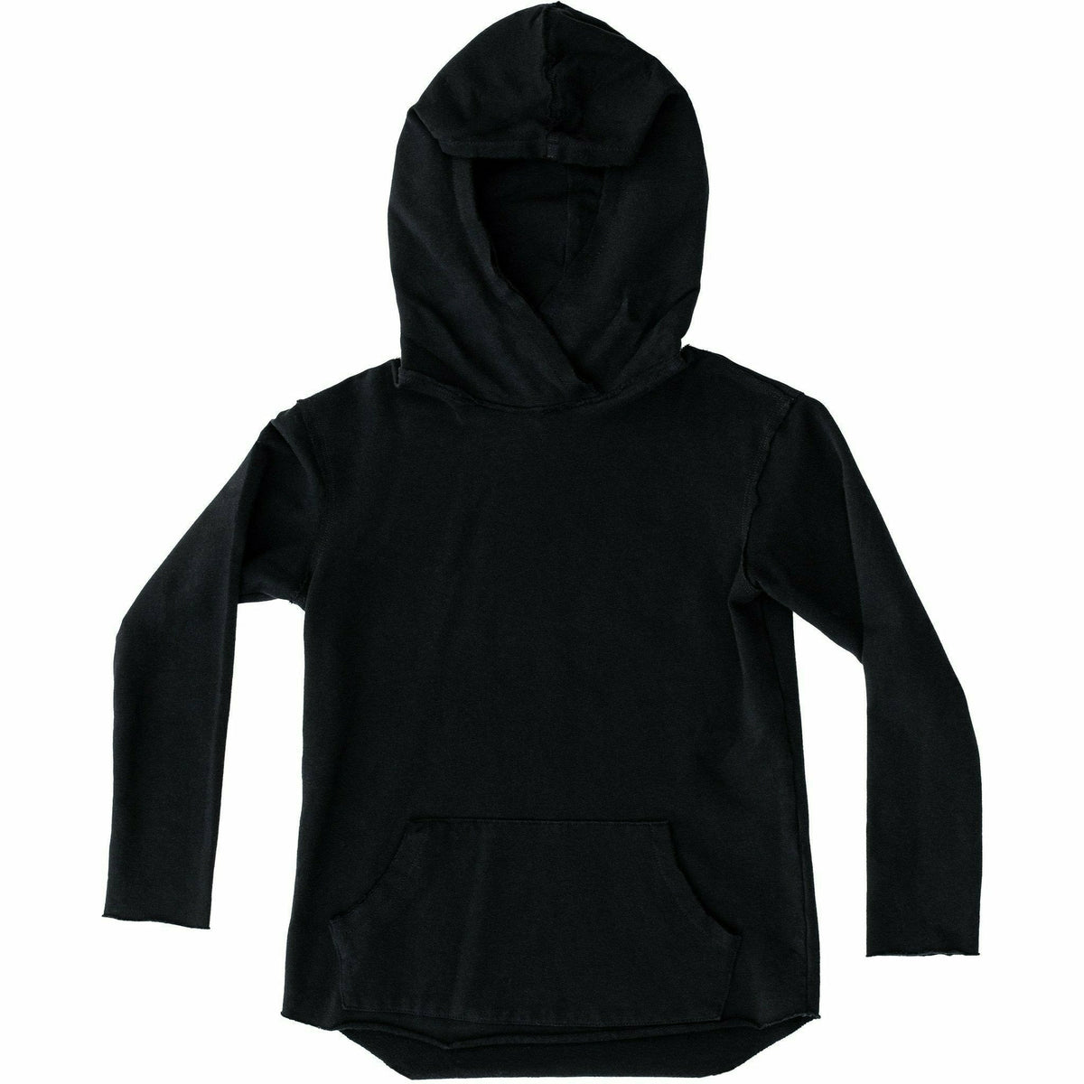 Organic Benji Kids’ Hoodie in black by Be Mi Los Angeles, showing a cozy black sweatshirt for children with a comfortable fit.