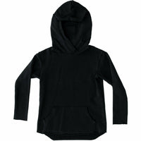 Organic Benji Kids’ Hoodie in black by Be Mi Los Angeles, showing a cozy black sweatshirt for children with a comfortable fit.