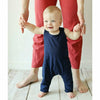 baby boy wearing navy soft cotton romper playsuit 