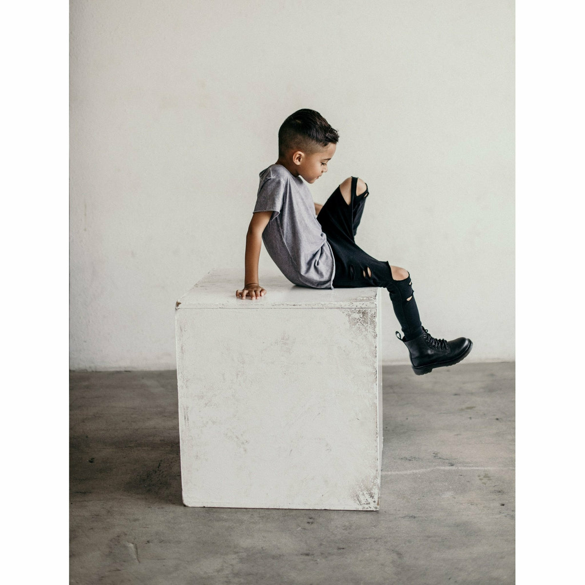 Black distressed organic Malibu joggers by Be Mi Los Angeles, featuring a relaxed fit and casual style.