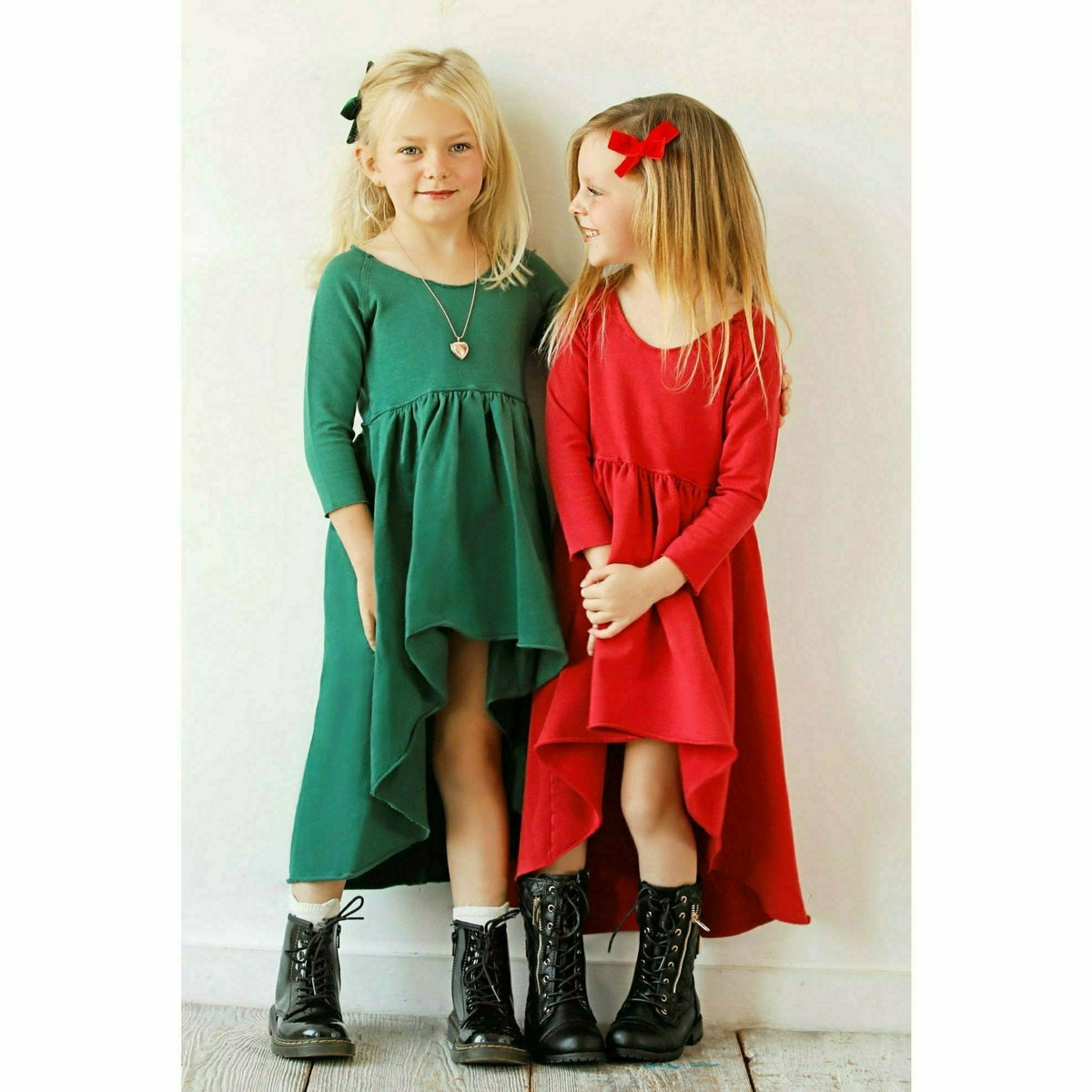 Organic Giselle Dress by Be Mi Los Angeles, long sleeve red dress with a flowing, elegant design, ideal for casual or semi-formal wear.