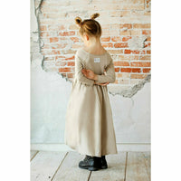 Organic Giselle long sleeve tan dress by Be Mi Los Angeles, featuring a flowing fit and natural fabric for a stylish look.