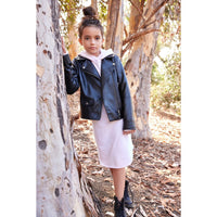 Be Mi Los Angeles Organic Luna Hoodie Dress displaying a cozy, eco-friendly dress with a hood, in a relaxed fit and soft fabric.